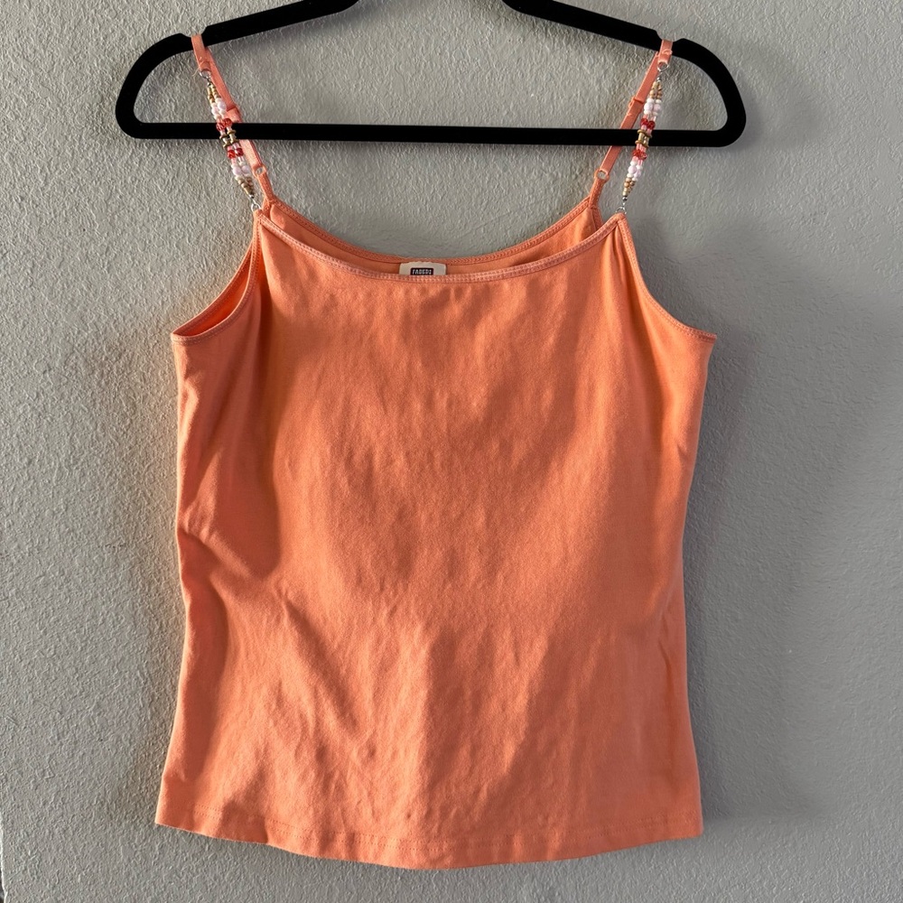 Y2K Faded Glory Stretch Women’s Orange Tank Top Beaded Adjustable Strap Sz Large